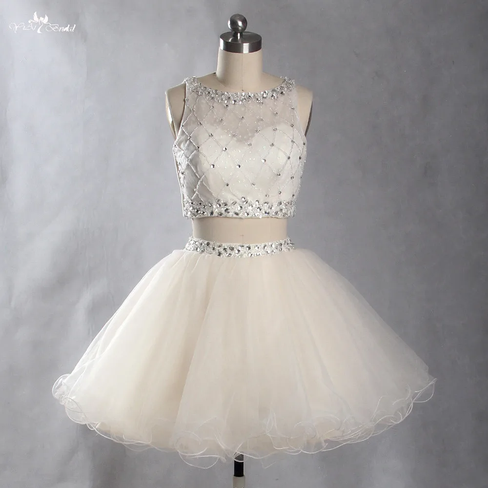 

LZF058 Beading Evening Dresses 2018 Halter Two Pieces Women Short Evening Gown Prom Dress