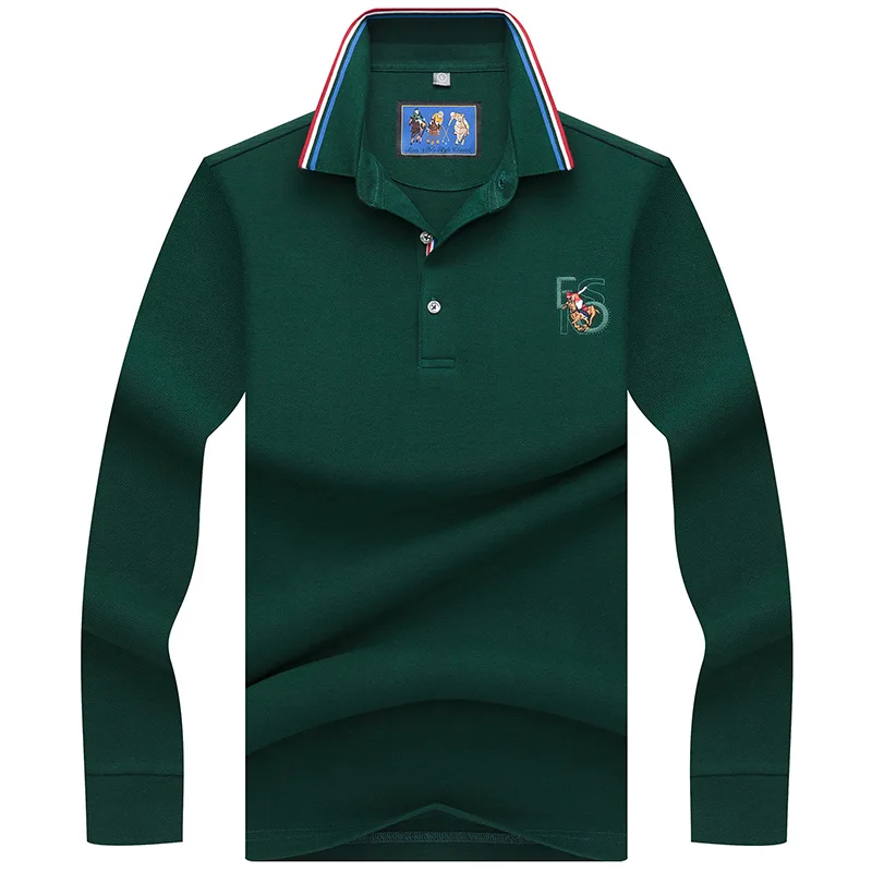 Высокое качество, сплошной цвет, 3D вышивка, поло, деловые повседневные рубашки поло, мужские рубашки поло с длинным рукавом, новинка, мужские поло 8893 - Цвет: 8893 green