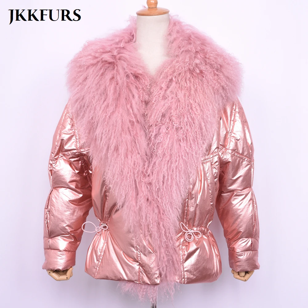 

2019 New Fashion Women's Real Mongolian Sheep Fur Down Coat Spring Winter Thick Warm Fur Coat S7518