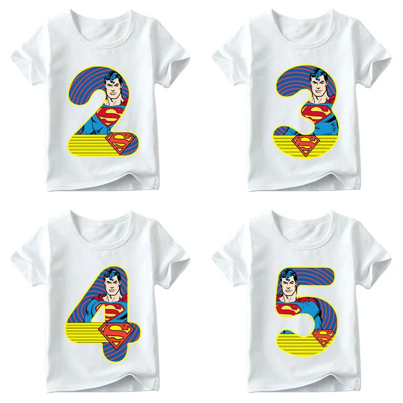 

Boys and Girls Superman/Batman Letter Bow Print T shirt Enfant Funny T-shirt,Kids Number 1-9 Birthday Present Clothes,HKP2428