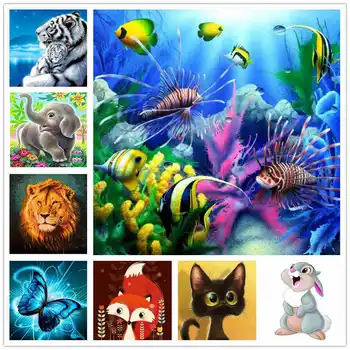 

Diy 5D Diamond Embroidery Animal Diamond Mosaic Cartoon Lions rabbit Diamond Painting Kits Tiger Daimond-painting Cat Kid's Gift