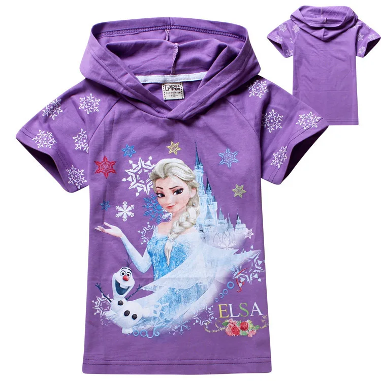 

New Girls Tops Tees Kids T-shirt Cartoon Summer Tops Girl's Princess Tees 3 Colors in stock,2-9 years Children Tshirts Retail