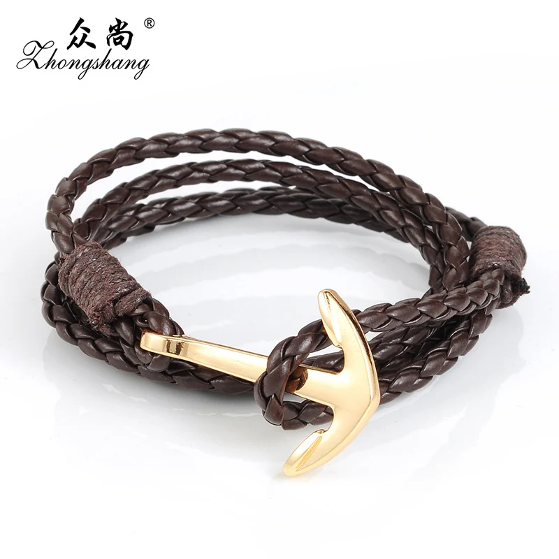 

Zhongshang Leather Anchor Bracelets 2017 Men's Charm Women Jewelry Rope Bracelet Men Homme for Male Chakra Fashion Pendant BA001