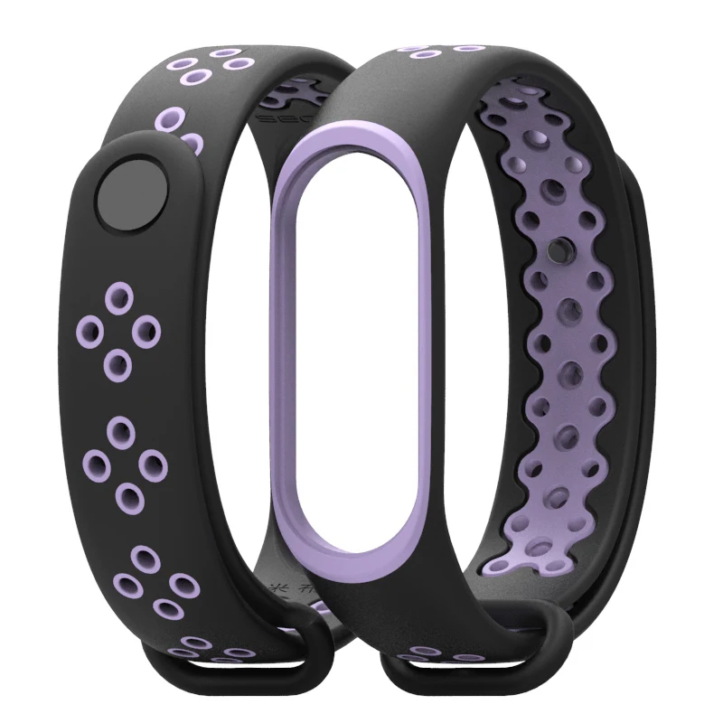 Torntisc спортивный ремешок для Xiaomi mi Band 3 Браслет Водонепроницаемый силиконовый двойной цвет сменный ремешок умные аксессуары для mi Band 3 - Цвет: Blackpurple