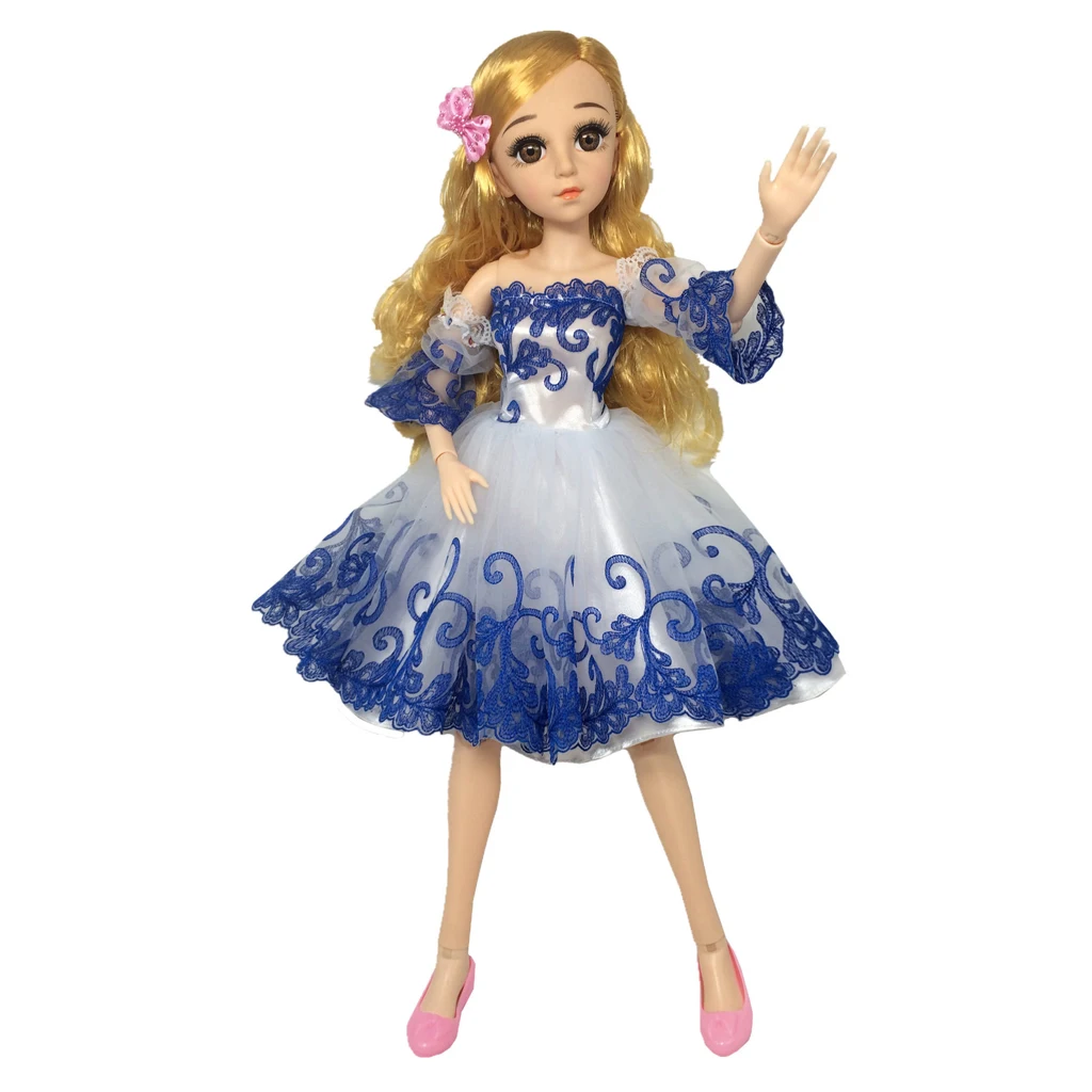 Puff Sleeve Off Shoulder Dress Princess Dress for 1/3 BJD DOD Dollfie Night Lolita Doll Wedding Party Outfit Blue