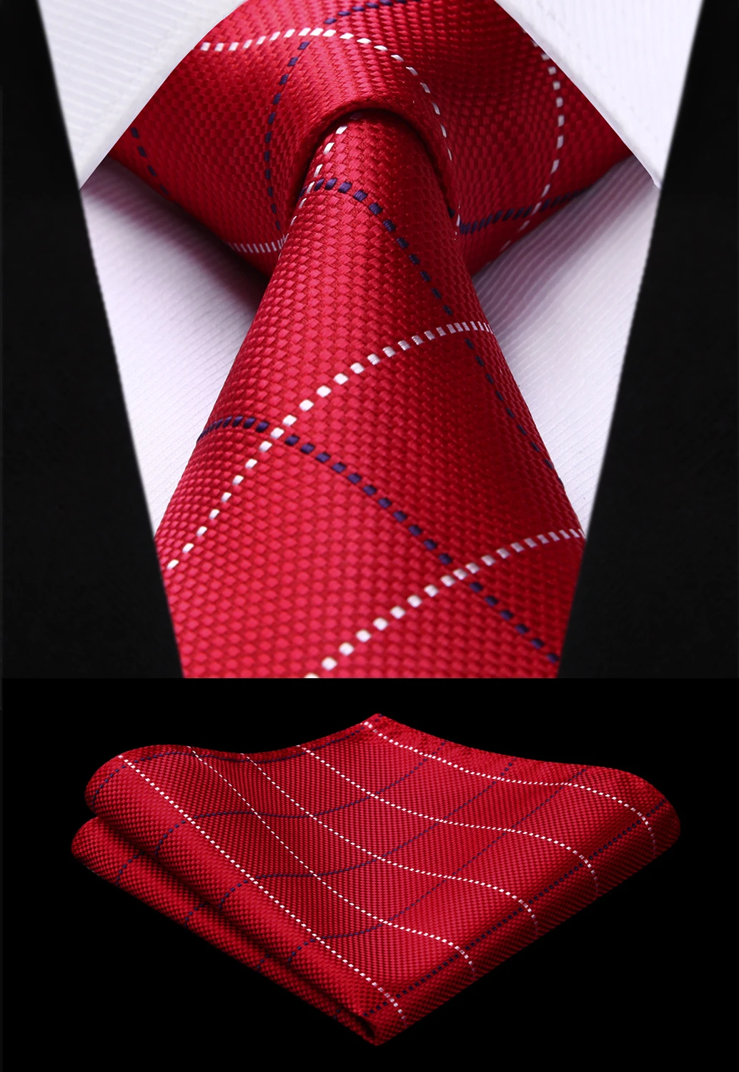 

Woven Men Tie Fashion Red Check Plaid Necktie Handkerchief Set#TC912R8S Party Wedding Classic Pocket Square Tie