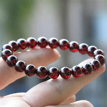 

9mm Charm Stretch Bracelets Jewelry For Women Femme Genuine Natural Wine Red Garnet Quartz Crystal Clear Round Beads Bracelet