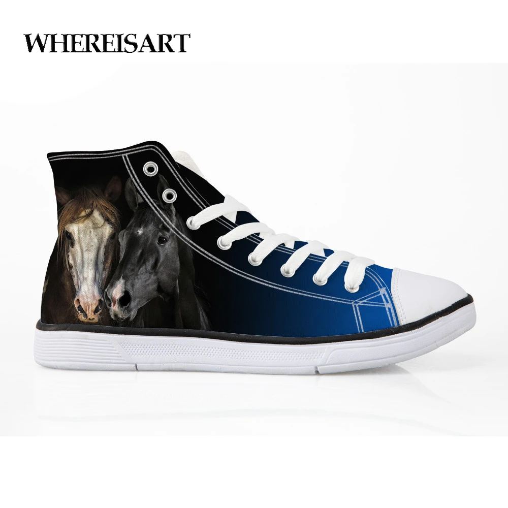 

WHEREISART Comfortable Lace-up Shoes 3D Animal Horse Space Star Print Casual Vulcanized High Top Shoes Canvas Shoes For Female
