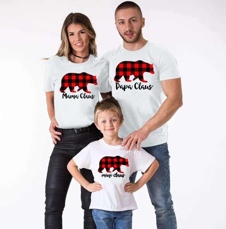 

Buffalo Plaid Family Bear T Shirt Daddy Mommy Baby Family Matching Clothes Mommy and Me Matching Christmas Clothes