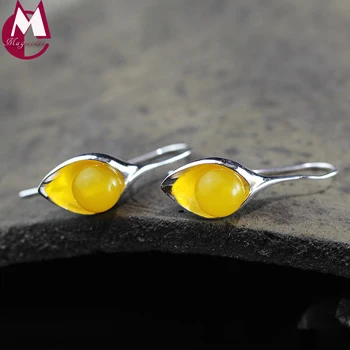 

4 Color Gem Beads Natural Pearl Chalcedony Garnet Leaf Design 100% Sterling Silver 925 Jewelry Fine Geometry Drop Earrings Women