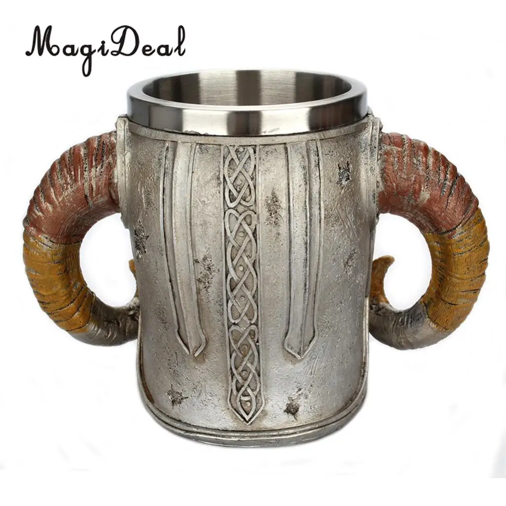NEW 3D Stainless Steel Resin Skull Mugs Beer Coffee Cups,Home Decor,Viking Warrior Party Gift for Man,18oz/550ml