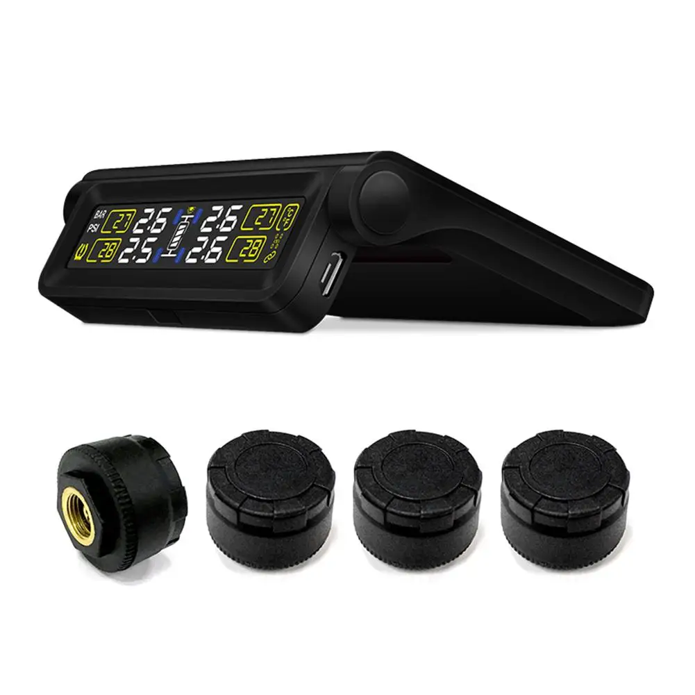 

Universal Smart Car TPMS Tire Pressure Lithium Battery USB Cable Solar Energy Two Power Supply TFT Display Tyre Sensor zk30