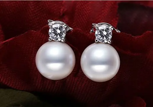 

charming10-11mm natural round south sea white pearl earrings 925s