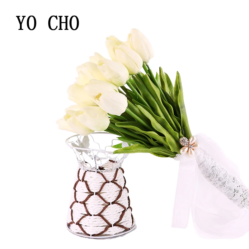 YO CHO DIY Real Touch PU Tulip Bridesmaid Bridal Bouquets artificial flowers High Quality artificial Brides Wedding Flowers YO CHO DIY Real Touch PU Tulip Bridesmaid Bridal Bouquets artificial flowers High Quality artificial Brides Wedding Flowers