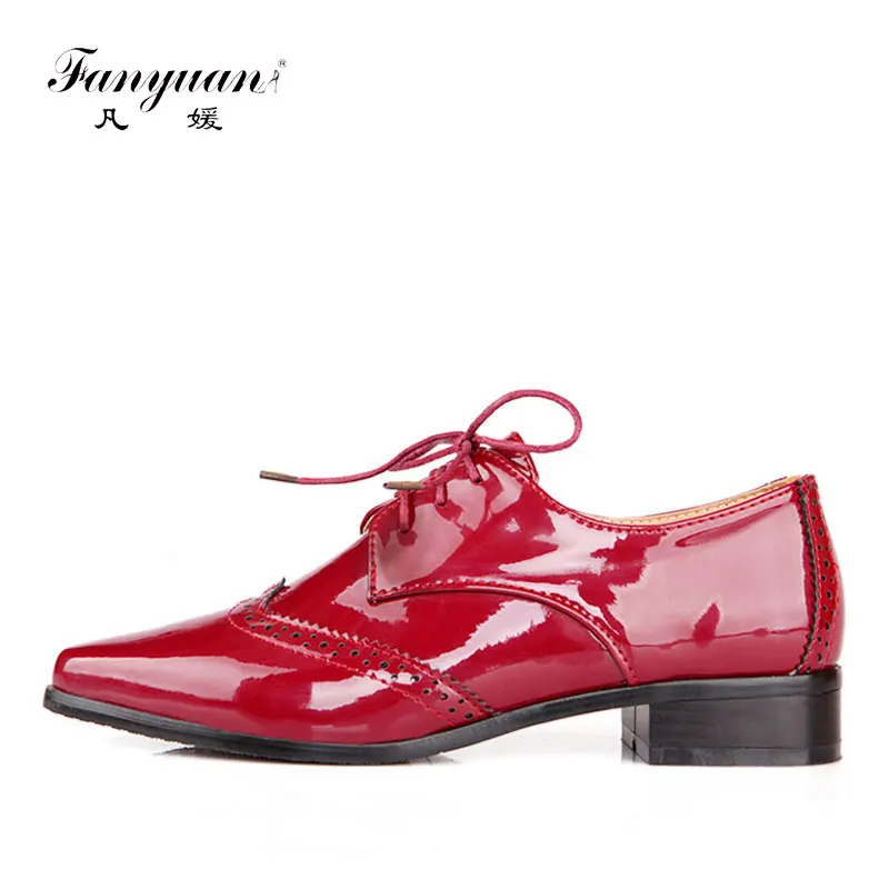 

Fanyuan spring Oxford shoes for women mature Sewing Solid Pointed toe flats concise Big size Office lady Lace-up Oxford flats