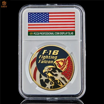

USA Air Force Weapon F-16 Fighting Falcon Military Gold/Silver Plated Metal Challenge Souvenir Coin W/PCCB Holder