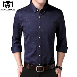 Miacawor фирменного дизайна с принтом приталенная Мужская рубашка Повседневное рубашки Весенняя длинная футболка без рукавов Masculina Для мужчин