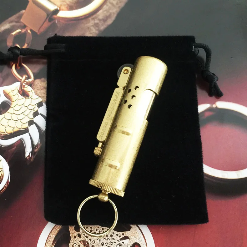 ZORRO retro kerosene lighter,Classic copper cigarette lighter,Wooden