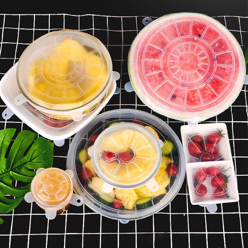

Outdoor Picnic Tableware 6Pcs/ Set Universal Silicone Stretch Lids Vacuum Seal Suction Cover Sealer Bowl Camping Cutlery