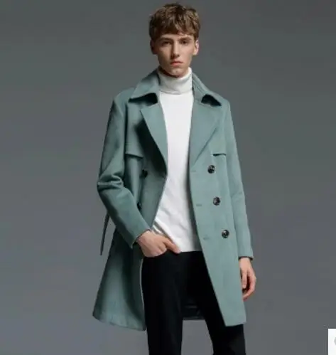 S-6XL New Men's clothing Double breasted cashmere trench overcoat Autumn winter male fashion slim plus size woolen outerwear