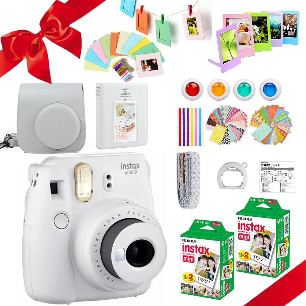 Fujifilm Instax Mini 9 камера+ 40 снимков мини 8 мгновенных белая пленка фотобумага+ PU Сумка для переноски+ альбом+ крупным объективом+ подарочный набор