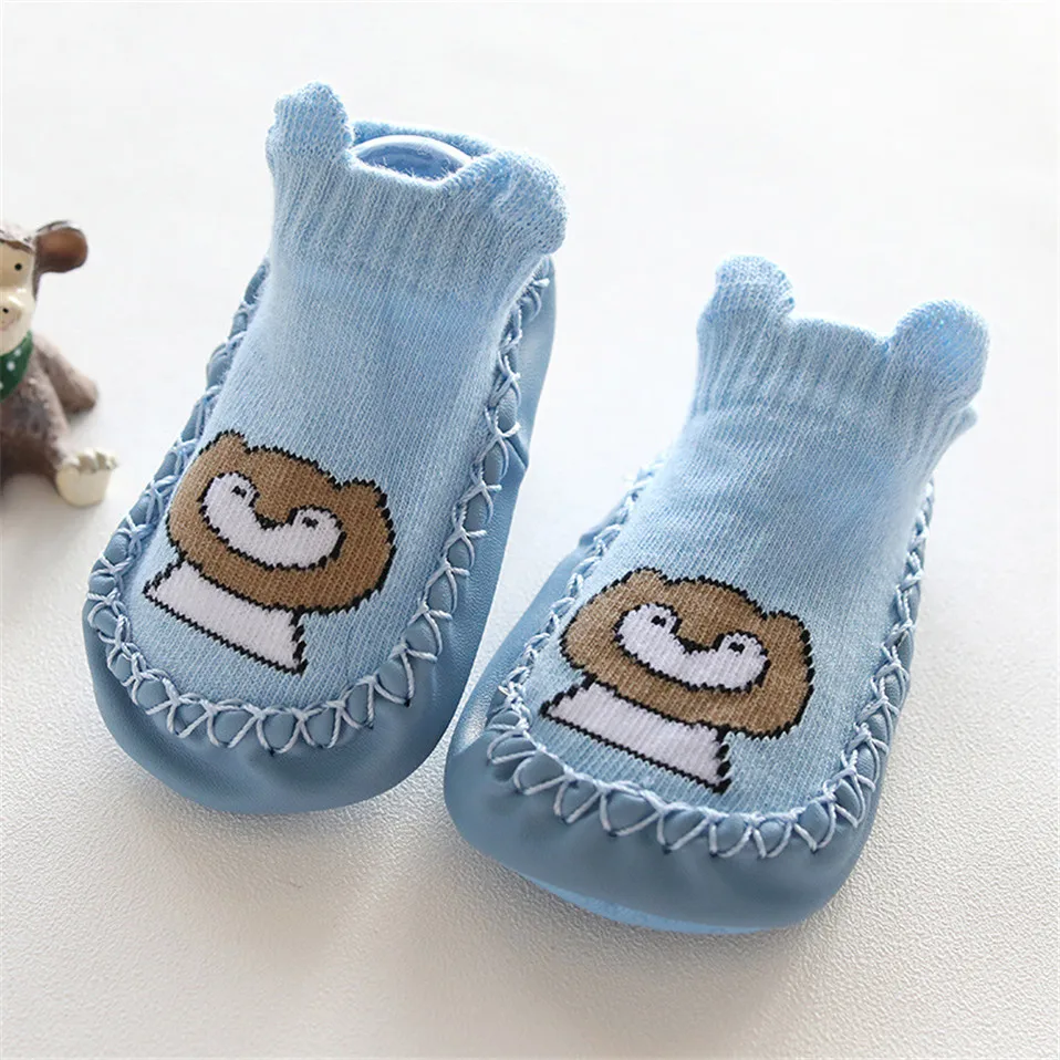 Носки для новорожденных мальчиков и девочек из искусственной кожи с вязаным рисунком, обувь для малышей с изображением животных, противоскользящая обувь для младенцев, Meias, Sokken Prewalker