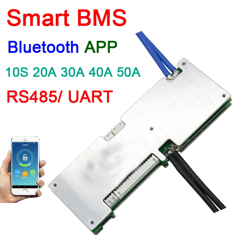 Bms pcm smart bms Li Ion 10S 36 В 50 А 40 30 20 с приложением UART для android Bluetooth программное