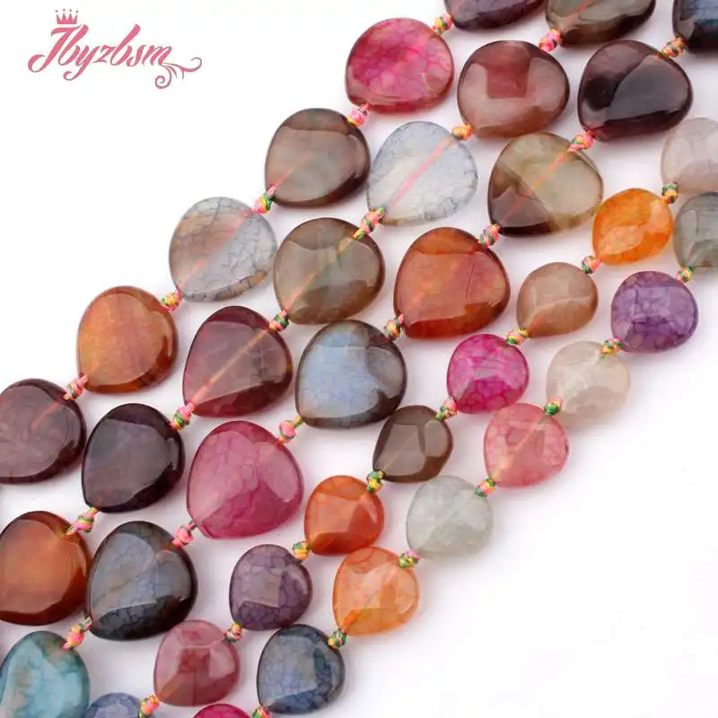 

12,14,16,18mm Faceted Heart Cracked Multicolor Agates Stone Beads For DIY Necklace Bracelet Jewelry Making 15" Free Shipping