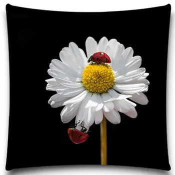 

White Flower and Ladybug Spider Square Pillow Case Bedding Room Sofa Chair Home Hotel Decorative Cushion Cover