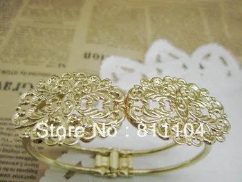 

New Golden tone Plated Brass Blank Bases Filigree Flower Spring Bracelet Bangle Settings Findings DIY Crafts