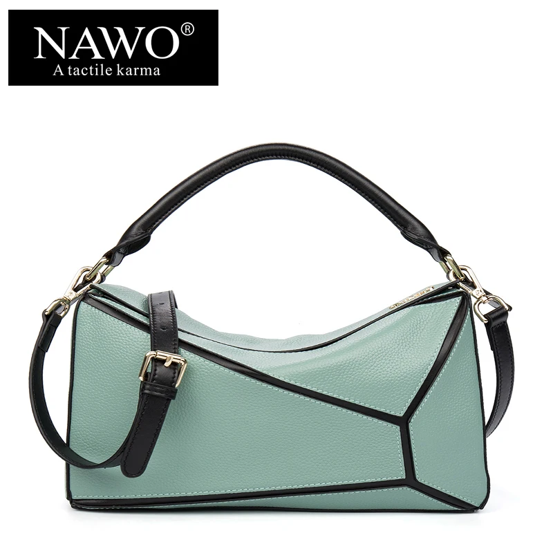 

NAWO Patchwork Cow Genuine Leather Women Shoulder Bags Boston Female Totes Luxury Brand Fashion Small Ladies Crossbody Handbags
