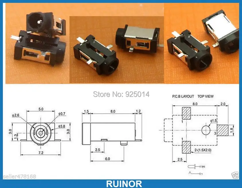 

500PC 3Pin 2.5mm X 0.7mm DC SMT SMD 0.65mm socket for Tablets Charger Power Plug