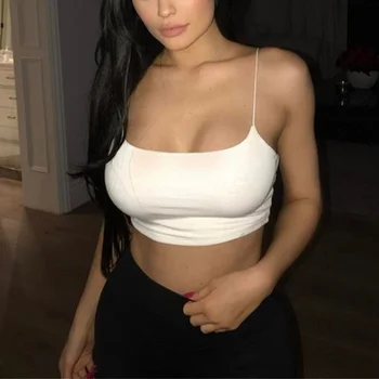 Summer Sexy Female Crop Tops 95% Cotton Women Sleeveless Straps Tank Top Solid Fitness Lady Camis Casual White Black Top W1 2