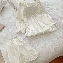 Summer Women's Flower Embroidery Linen Pajama Sets Tops+Shorts.Vintage Ladies Girl's Pyjamas set.Victorian Sleepwear Loungewear