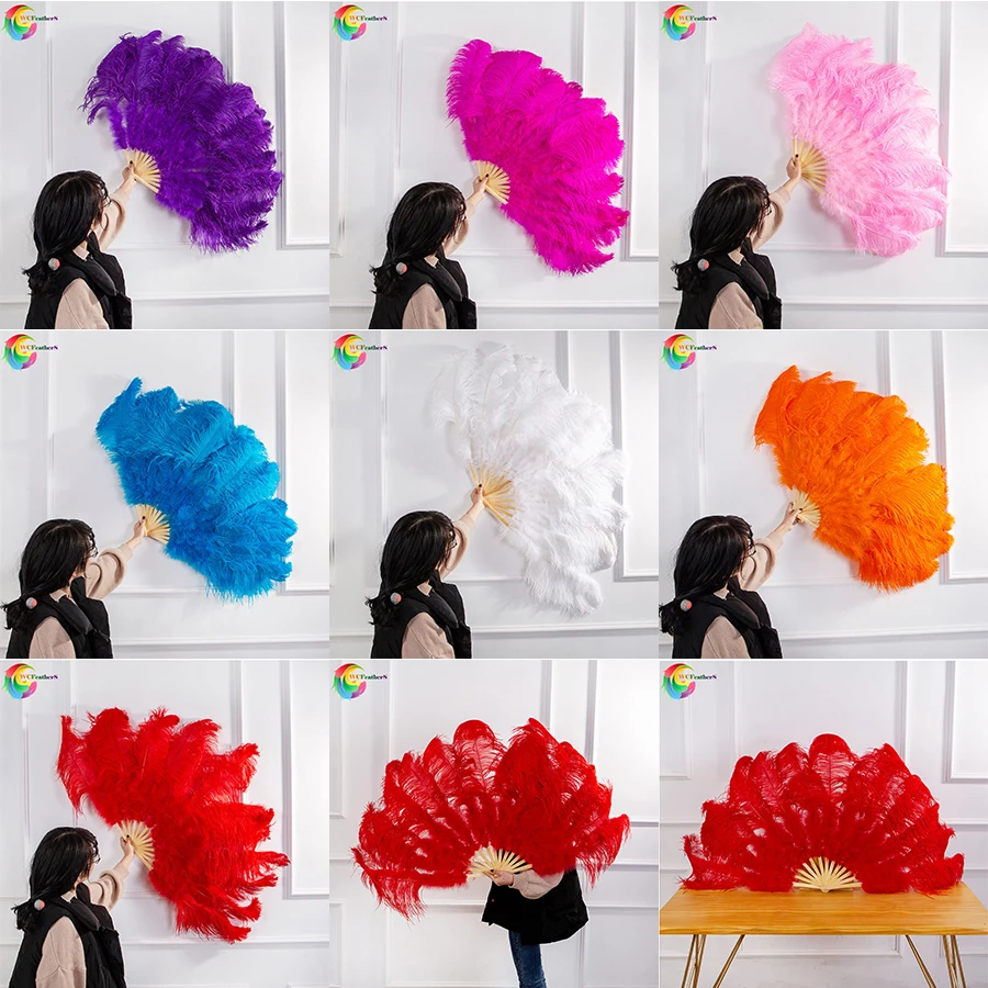 

13 Bones Large Size Ostrich With Marabou Feather Fan Carnival Dance Party Show Decorative Craft Customizable Color