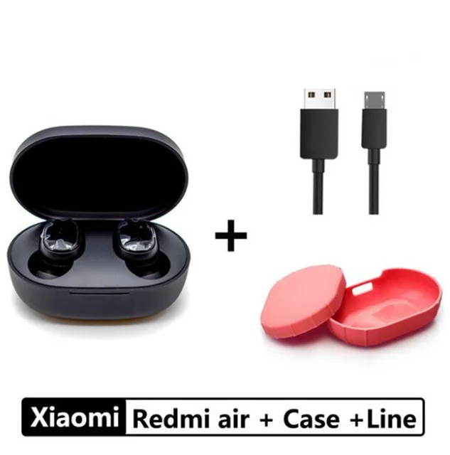 cable and case Оригинальные беспроводные наушники Xiaomi Redmi AirDots True, bluetooth 5,0, DSP, активная гарнитура с шумоподавлением, наушники с микрофоном - Цвет: cable and case