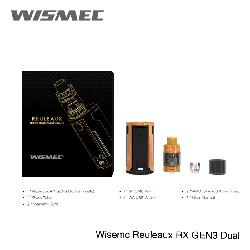 4 шт. Горячие Wismec рел RXGEN3 двойной 230 Вт комплект рел RXGEN3 электронной сигареты RX GEN3 двойной комплект с 2 мл/5,8 мл гном King танк