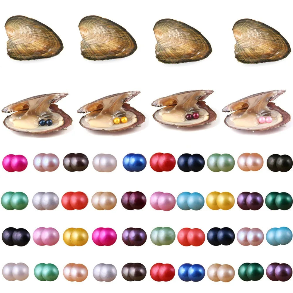 

1PC Random Color Pearls in Oyster, Twin Pearls Freshwater Cultured Pearl Oysters with Round Pearl for Jewelry Making