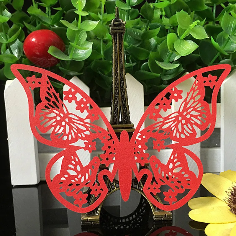 10 Colos 50pcs Butterfly Laser Cut Wedding Place Cards Table Mark Wine Glass Name Place Cards Wedding Birthday Party Supplies (3)