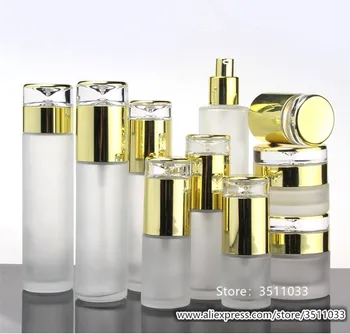 

10pcs Classical Elegant Glass Pump Bottle 30g Glass Cosmetic Cream Jar Frosted Glass Lotion Pump Bottle Gold Cap 30ml 40ml 60ml