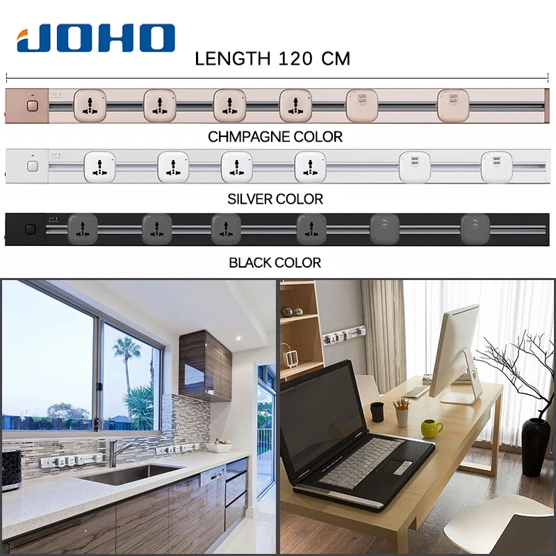 

JOHO Smart Home Overload Protection 120cm Track Socket Combination Office Desk Usb Phone Electric Plug Power Socket With Usb
