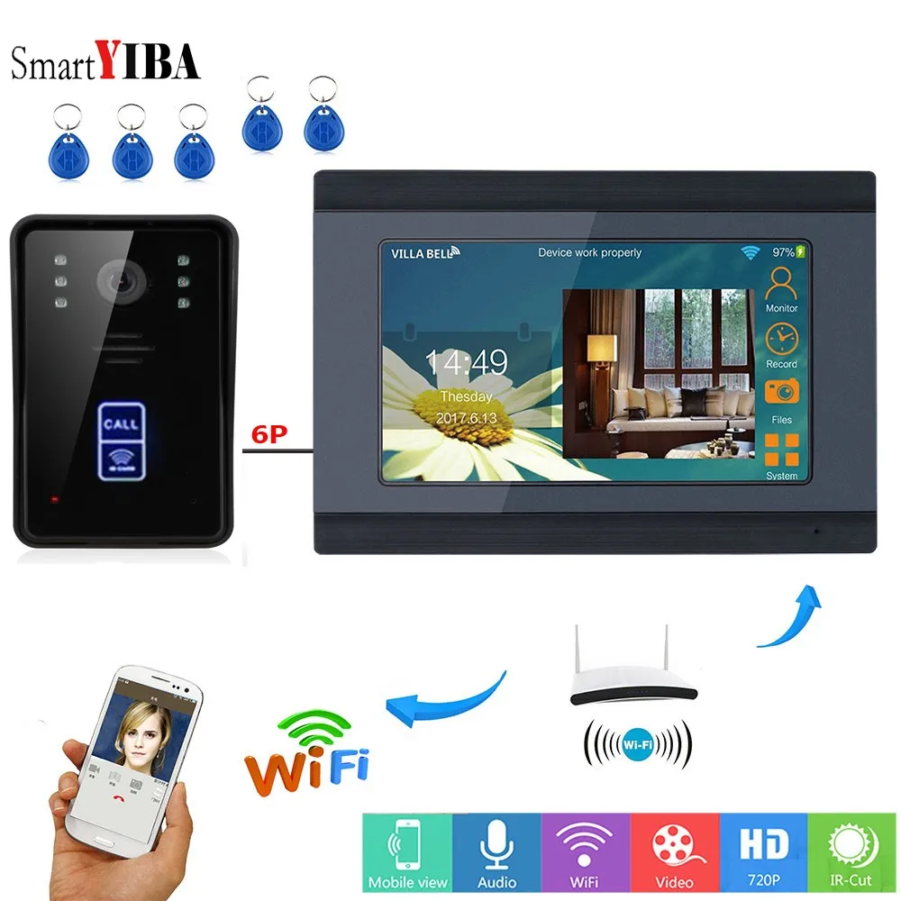 

SmartYIBA 7" LCD WIFI Wireless RFID ID Card Wired Video Visual Door Phone Doorbell Intercom Camera System with Night Vision APP