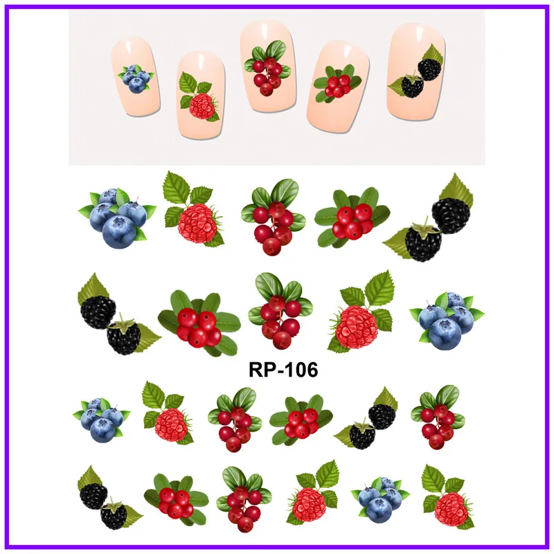 UPRETTEGO искусство ногтей Красота вода наклейка слайдер наклейки для ногтей мультфильм фрукты Слива Виноград банан и лимон RP103-108