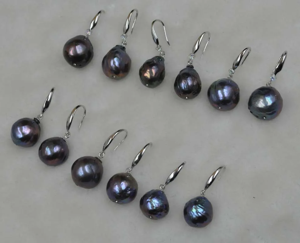 

11-13mm Furrow Kasumi black pearl earring dangle Free shipping