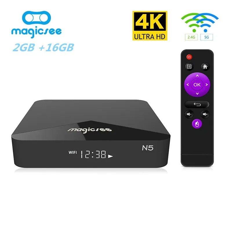

MAGICSEE N5 Smart TV Box Android TV Box OSAmlogic S905X 2GB RAM 16GB ROM 2.4G 5G WiFi 100Mbps BT4.1 Set Top Box for Android7.1.2