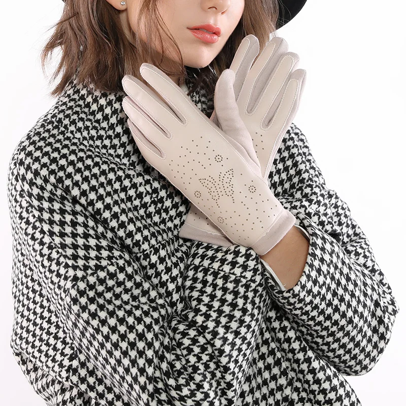 

New Fashion PU Geometric Butterfly Print Women Gloves Winter Thicken Warm Touch Screen Glove Spring Full Finger Driving Gloves