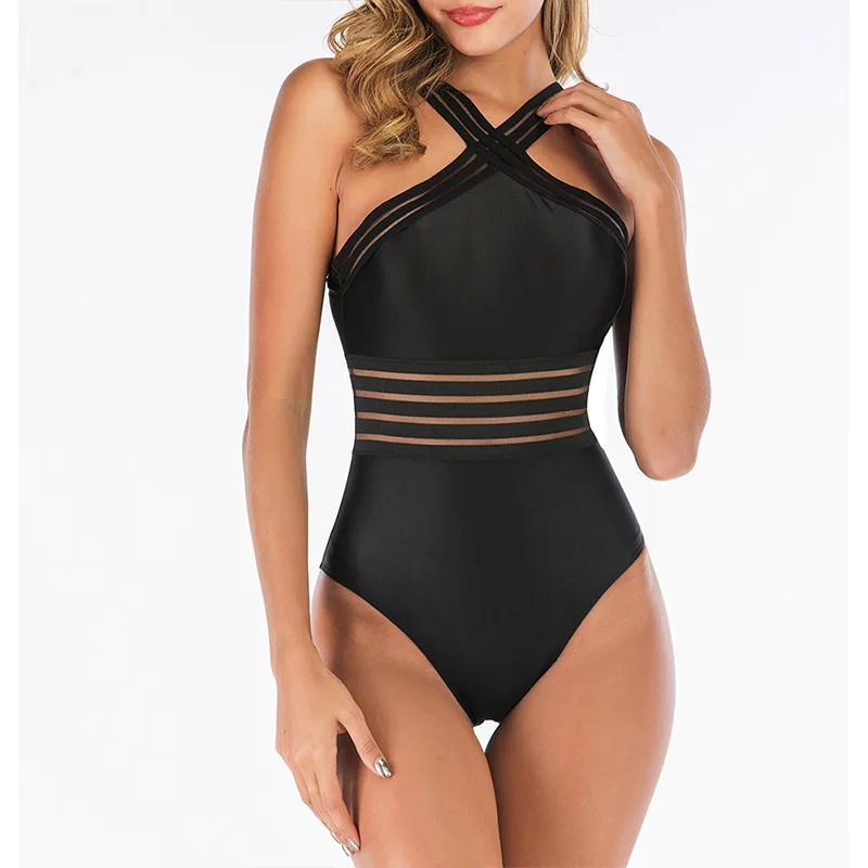 Z-LAI Sexy Thong Swimsuit One Piece Swimsuit High Neck Bandage Cross Back Neck Bikini Push Up Black Solid Summer Beachwear Z-LAI Sexy Thong Swimsuit One Piece Swimsuit High Neck Bandage Cross Back Neck Bikini Push Up Black Solid Summer Beachwear