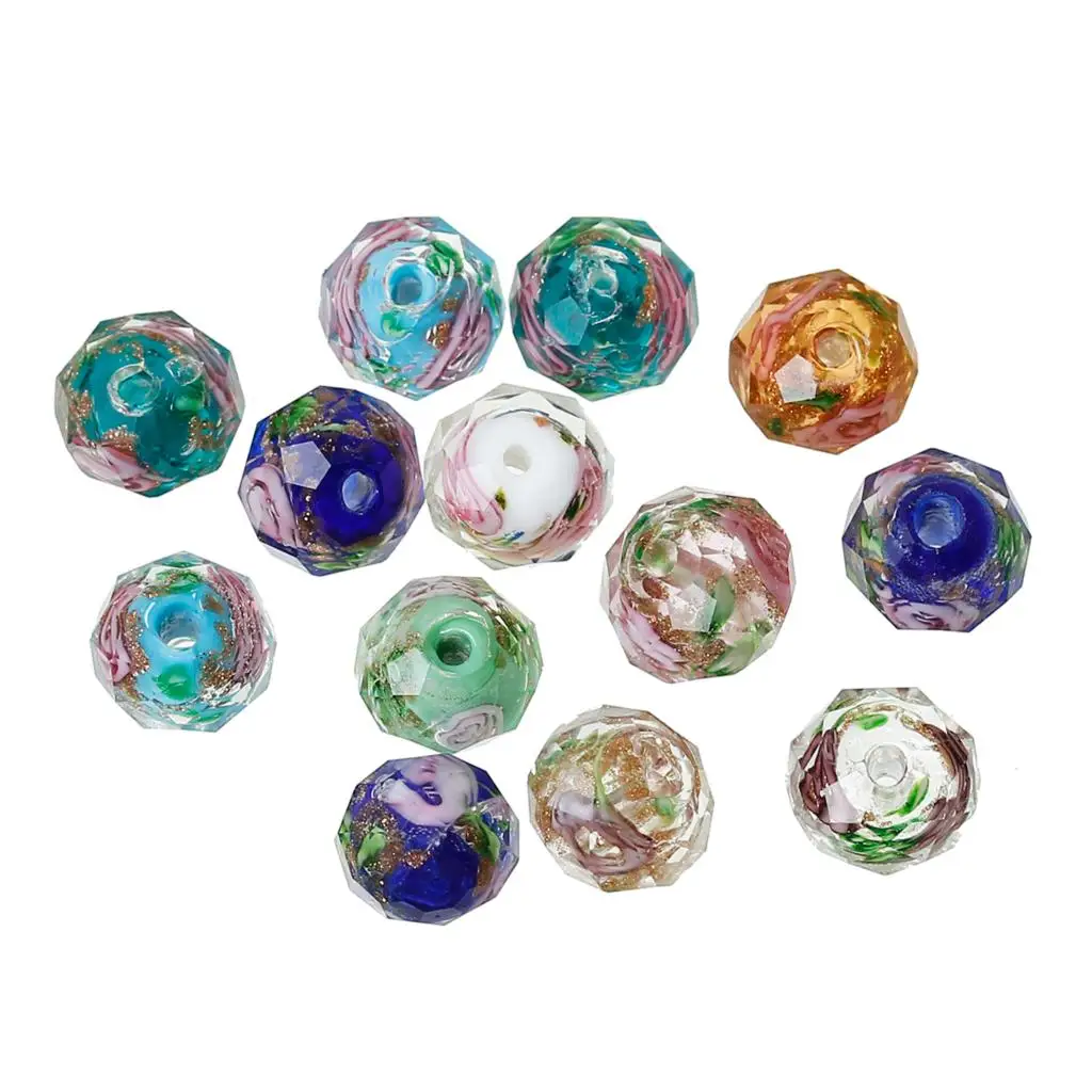 

DoreenBeads Lampwork Glass Beads Round At Random Flower Pattern Faceted About 10mm x 8mm ,Hole: Approx 1.5mm-2.3mm,2 Pieces