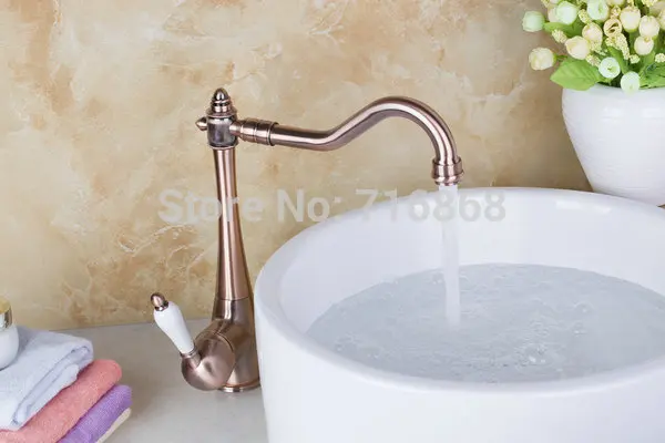 

8415 Hot Sales Antique Copper Bathroom & Kitchen Basin Sink Vessel Swivel Ceramic Handle Mixer Tap Faucets