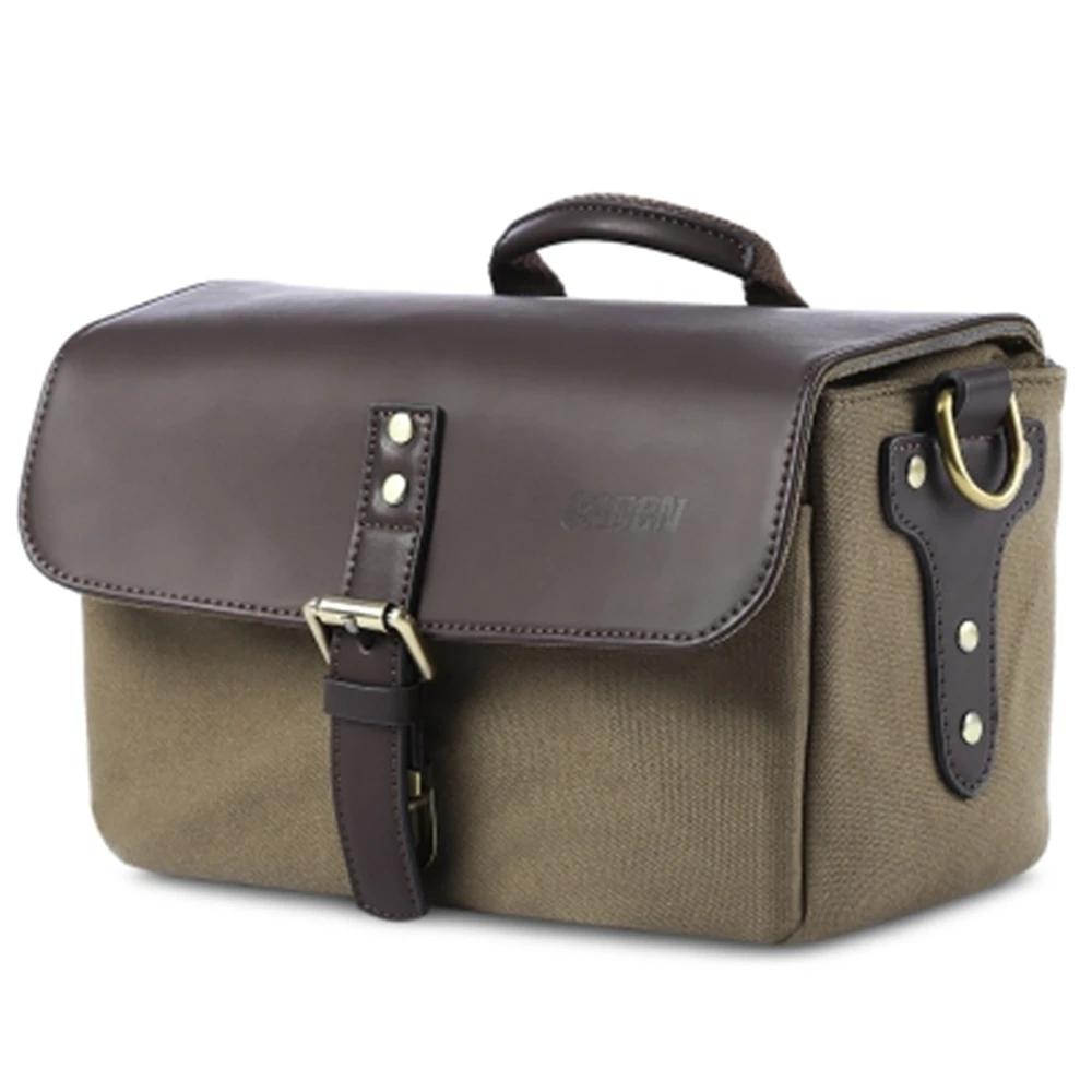 

DSLR Water-resistant Camera Bag Canvas and Leather Shoulder Messenger Bag Shockproof Camera Handbag